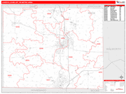 Janesville-Beloit Metro Area Wall Map Red Line Style